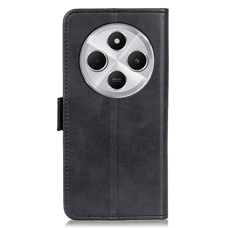 For Xiaomi Poco C75 4G / Redmi 14R 5G / 14C 4G Case Stand Cowhide Texture PU Leather Phone Cover - Black