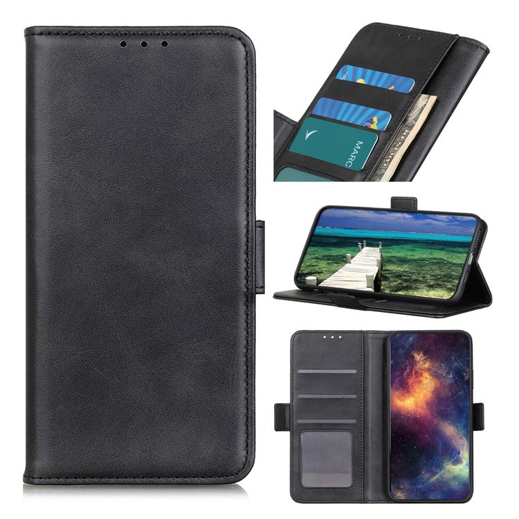 For Xiaomi Poco C75 4G / Redmi 14R 5G / 14C 4G Case Stand Cowhide Texture PU Leather Phone Cover - Black