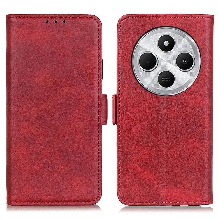 For Xiaomi Poco C75 4G / Redmi 14R 5G / 14C 4G Case Stand Cowhide Texture PU Leather Phone Cover - Red