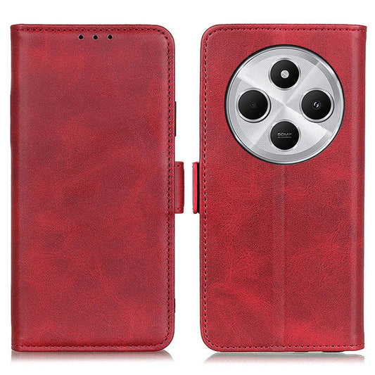 For Xiaomi Poco C75 4G / Redmi 14R 5G / 14C 4G Case Stand Cowhide Texture PU Leather Phone Cover - Red
