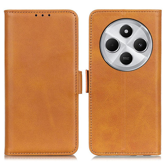 For Xiaomi Poco C75 4G / Redmi 14R 5G / 14C 4G Case Stand Cowhide Texture PU Leather Phone Cover - Yellow