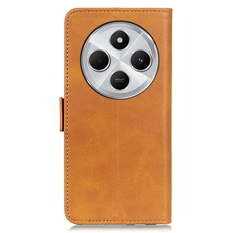 For Xiaomi Poco C75 4G / Redmi 14R 5G / 14C 4G Case Stand Cowhide Texture PU Leather Phone Cover - Yellow