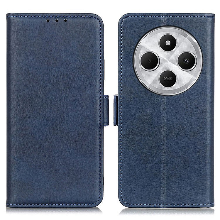 For Xiaomi Poco C75 4G / Redmi 14R 5G / 14C 4G Case Stand Cowhide Texture PU Leather Phone Cover - Blue