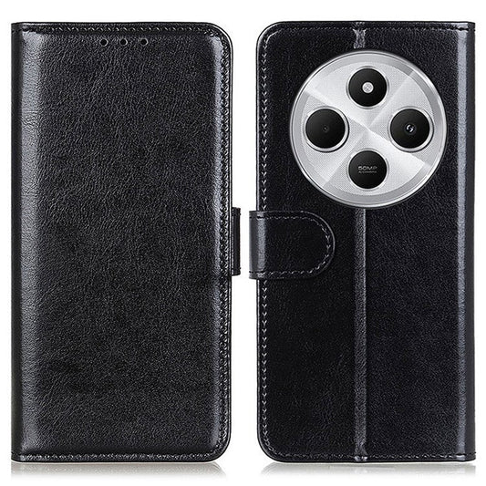 For Xiaomi Poco C75 4G / Redmi 14R 5G / 14C 4G Case Crazy Horse Texture PU Leather Phone Stand Cover - Black