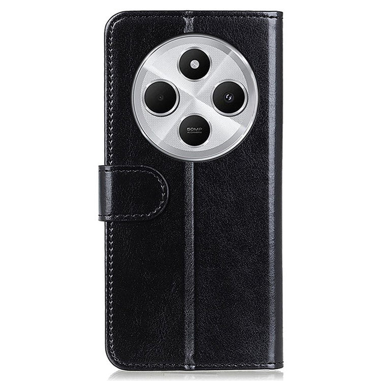 For Xiaomi Poco C75 4G / Redmi 14R 5G / 14C 4G Case Crazy Horse Texture PU Leather Phone Stand Cover - Black
