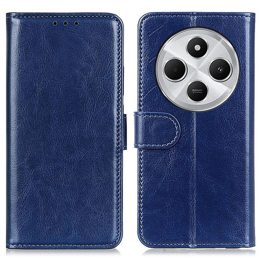 For Xiaomi Poco C75 4G / Redmi 14R 5G / 14C 4G Case Crazy Horse Texture PU Leather Phone Stand Cover - Blue