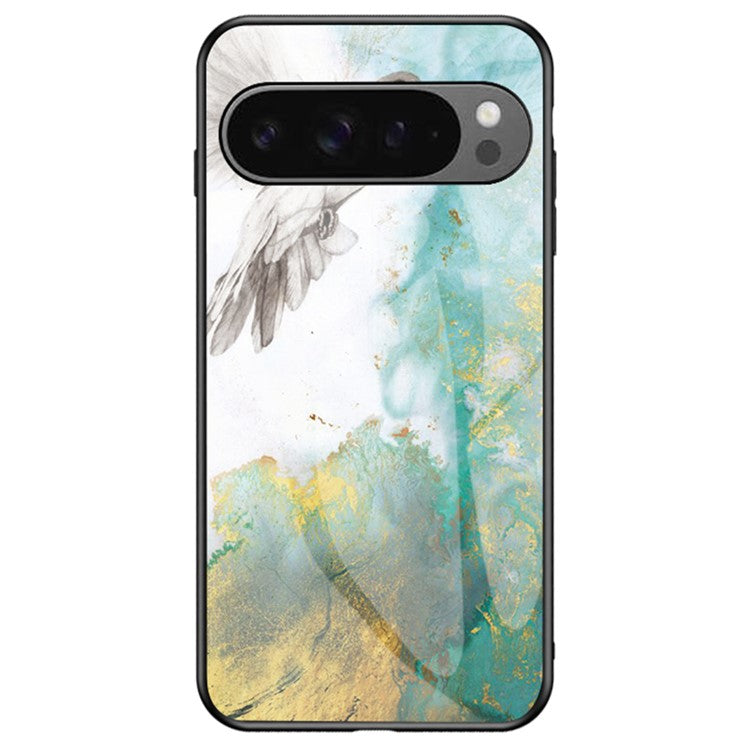 For Google Pixel 9 Pro XL Case Marble Pattern Tempered Glass+PC+TPU Protective Phone Cover - Flying Pigeon Marble