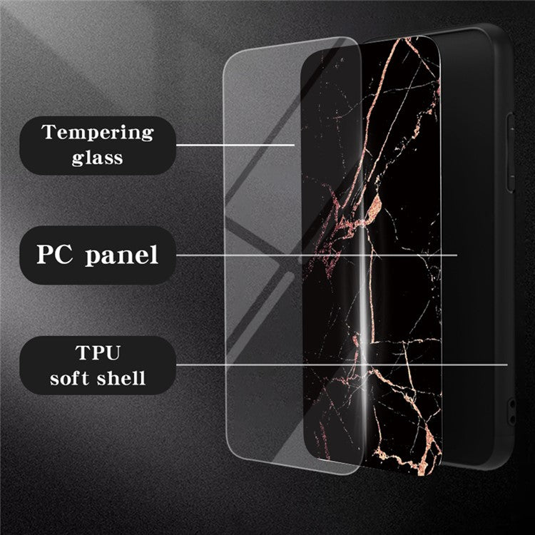 For Google Pixel 9 Pro XL Case Marble Pattern Tempered Glass+PC+TPU Protective Phone Cover - Emerald Marble