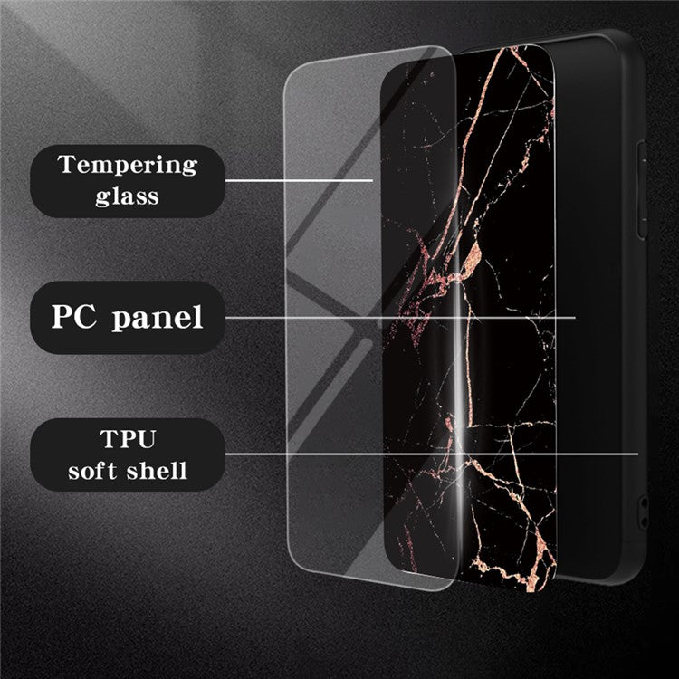 For Google Pixel 9 Pro  /  9 Case Marble Pattern Tempered Glass+PC+TPU Protective Phone Cover - Black Marble