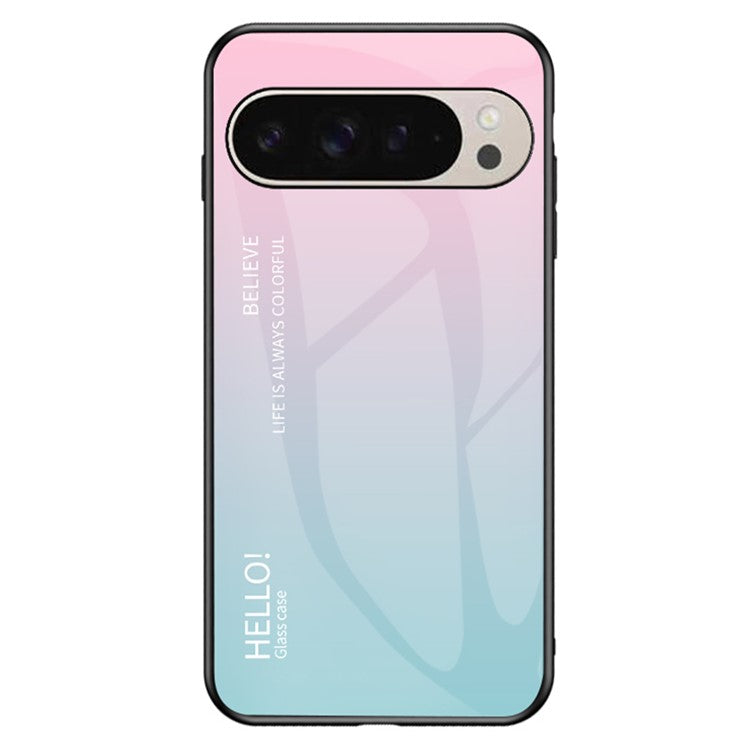 For Google Pixel 9 Pro  /  9 Case Anti-Scratch Tempered Glass + PC+TPU Phone Cover - Gradient Pink Blue