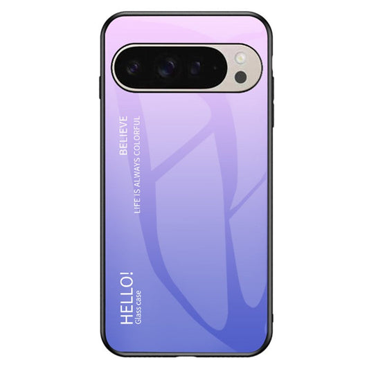 For Google Pixel 9 Pro  /  9 Case Anti-Scratch Tempered Glass + PC+TPU Phone Cover - Gradient Pink Purple