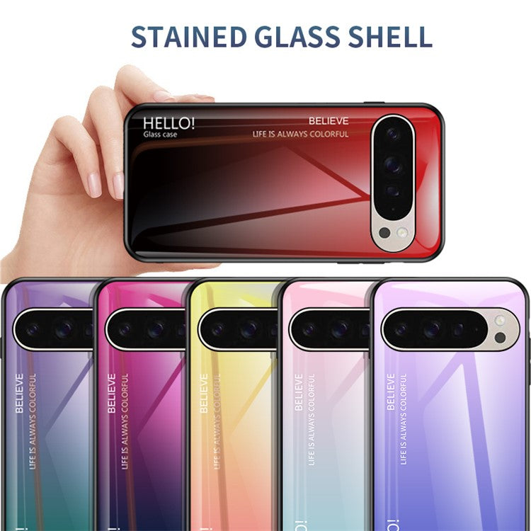 For Google Pixel 9 Pro  /  9 Case Anti-Scratch Tempered Glass + PC+TPU Phone Cover - Gradient Pink Purple