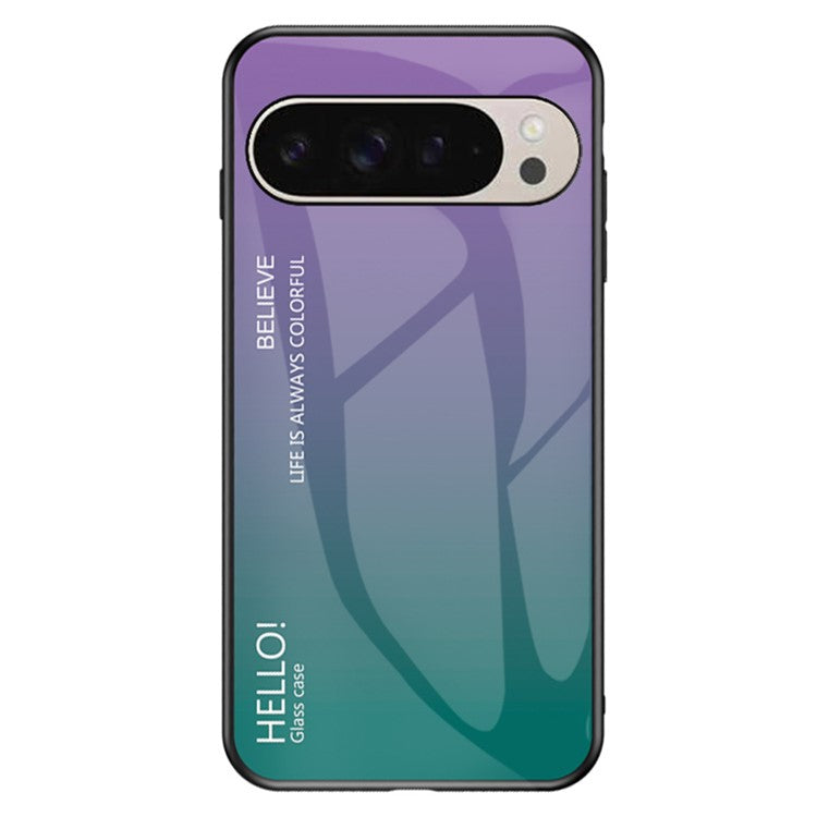 For Google Pixel 9 Pro  /  9 Case Anti-Scratch Tempered Glass + PC+TPU Phone Cover - Gradient Purple