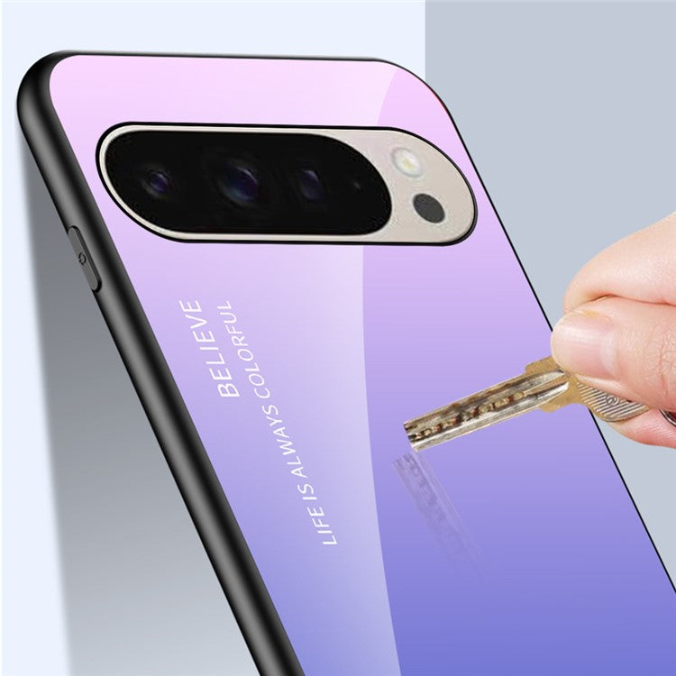 For Google Pixel 9 Pro  /  9 Case Anti-Scratch Tempered Glass + PC+TPU Phone Cover - Gradient Purple