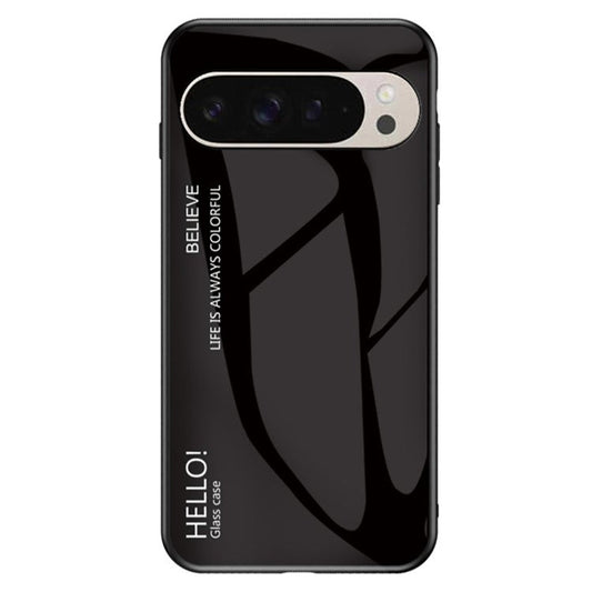 For Google Pixel 9 Pro  /  9 Case Anti-Scratch Tempered Glass + PC+TPU Phone Cover - Black