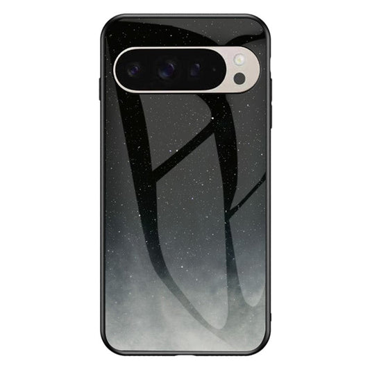 For Google Pixel 9 / Pixel 9 Pro Case Starry Sky Pattern Tempered Glass Phone Cover - Starry Crescent Moon