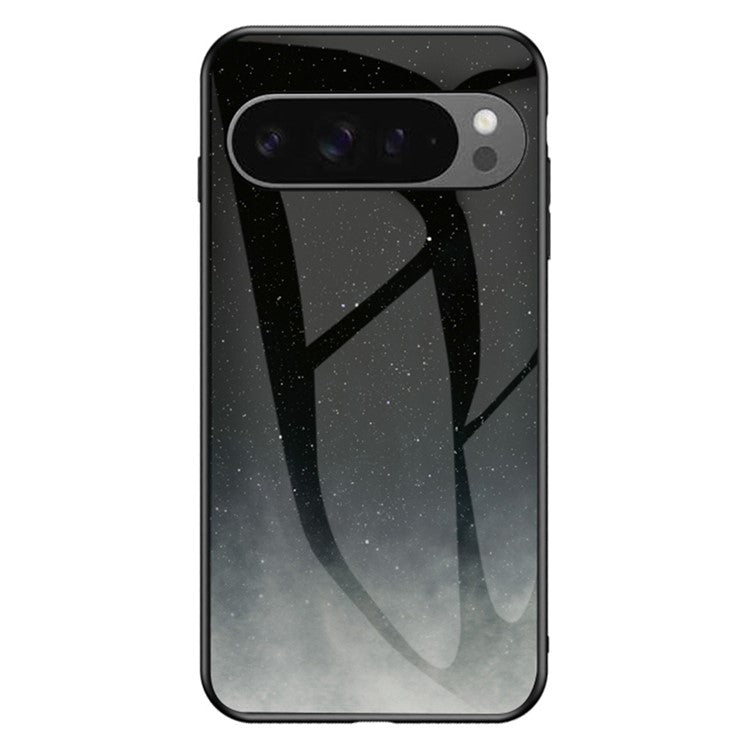For Google Pixel 9 Pro XL Case Starry Sky Pattern Tempered Glass Phone Cover - Starry Crescent Moon