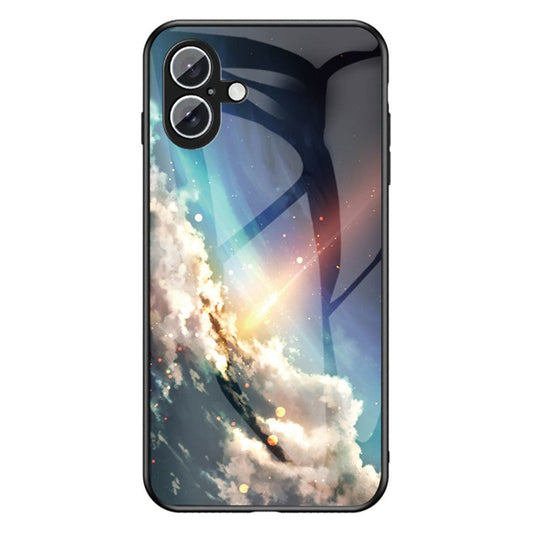 For iPhone 16 Plus Case Starry Sky Pattern Tempered Glass Phone Cover - Bright Starry Sky