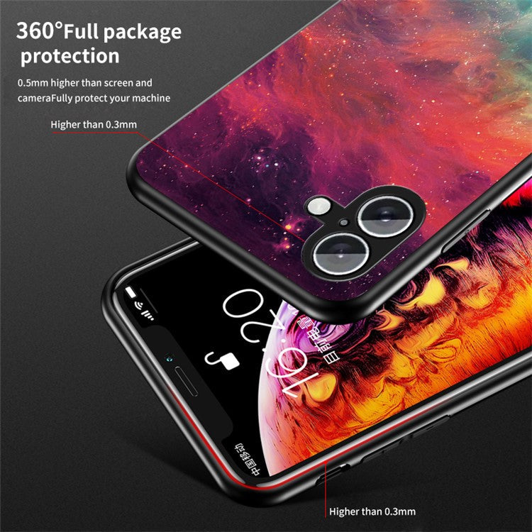 For iPhone 16 Plus Case Starry Sky Pattern Tempered Glass Phone Cover - Scattering Starry