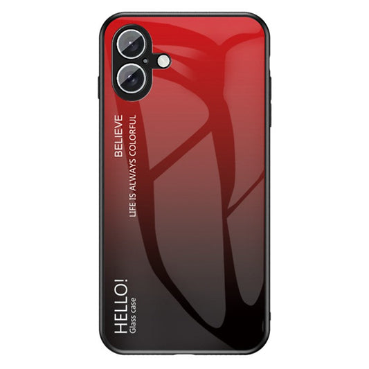 For iPhone 16 Plus Case Anti-Scratch Tempered Glass + PC+TPU Phone Cover - Gradient Red Black