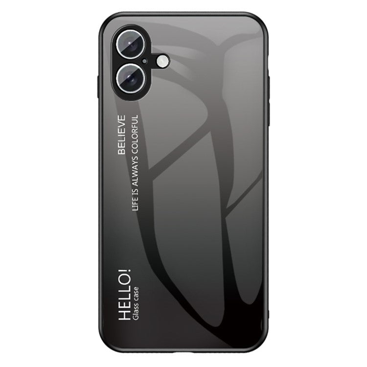 For iPhone 16 Plus Case Anti-Scratch Tempered Glass + PC+TPU Phone Cover - Gradient Black Grey