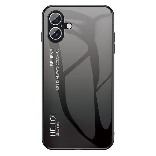 For iPhone 16 Plus Case Anti-Scratch Tempered Glass + PC+TPU Phone Cover - Gradient Black Grey