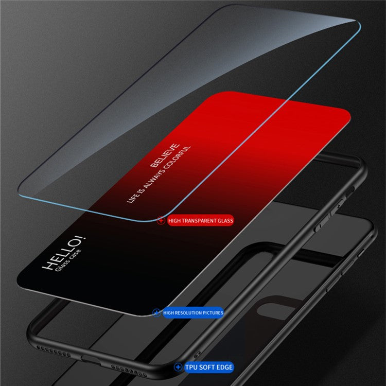 For iPhone 16 Case Anti-Scratch Tempered Glass + PC+TPU Phone Cover - Gradient Pink Blue
