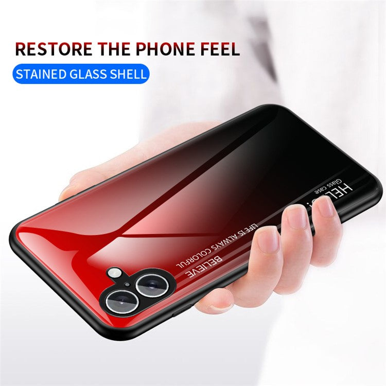 For iPhone 16 Case Anti-Scratch Tempered Glass + PC+TPU Phone Cover - Gradient Pink Blue