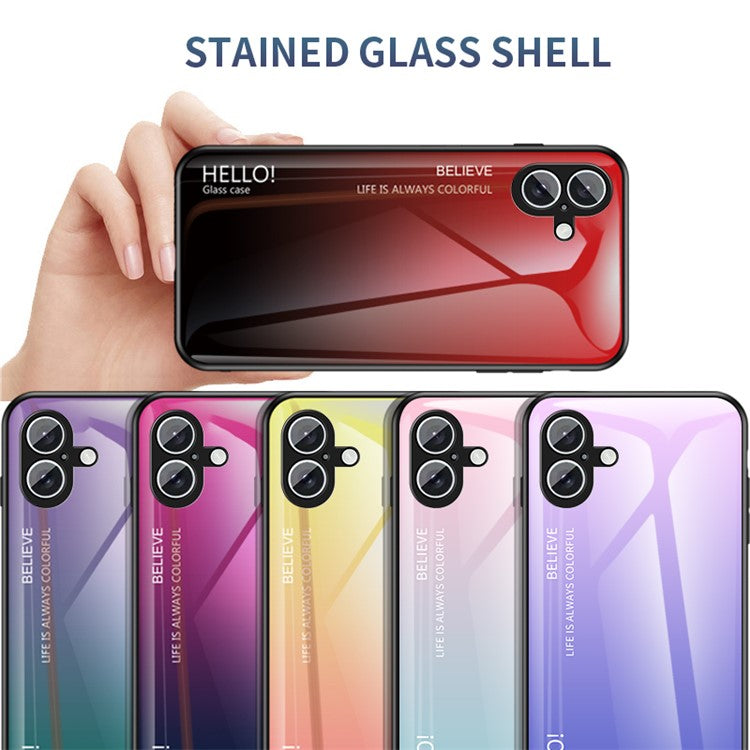 For iPhone 16 Case Anti-Scratch Tempered Glass + PC+TPU Phone Cover - Gradient Pink Blue