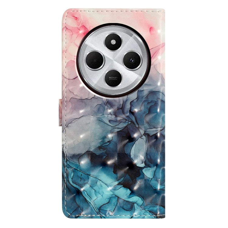 For Xiaomi Poco C75 4G / Redmi 14R 5G / 14C 4G Case PU Leather 3D Pattern Printing Wallet Phone Cover - Pink Blue Marble