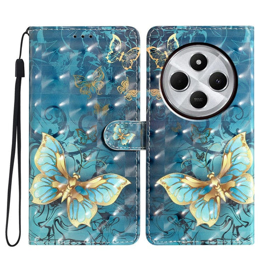 For Xiaomi Poco C75 4G / Redmi 14R 5G / 14C 4G Case PU Leather 3D Pattern Printing Wallet Phone Cover - Butterfly