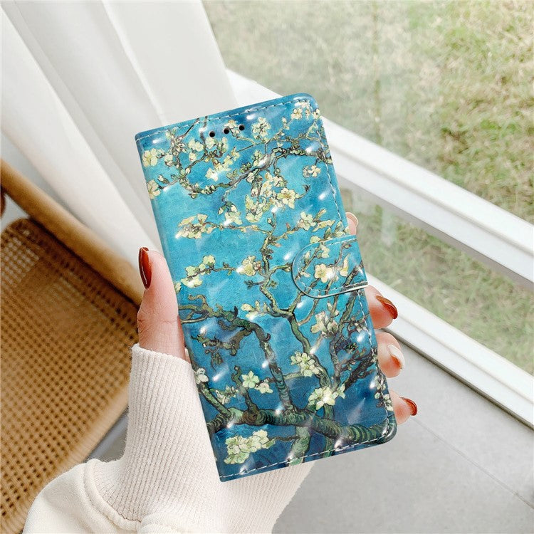 For Xiaomi Poco C75 4G / Redmi 14R 5G / 14C 4G Case PU Leather 3D Pattern Printing Wallet Phone Cover - Apricot Blossom