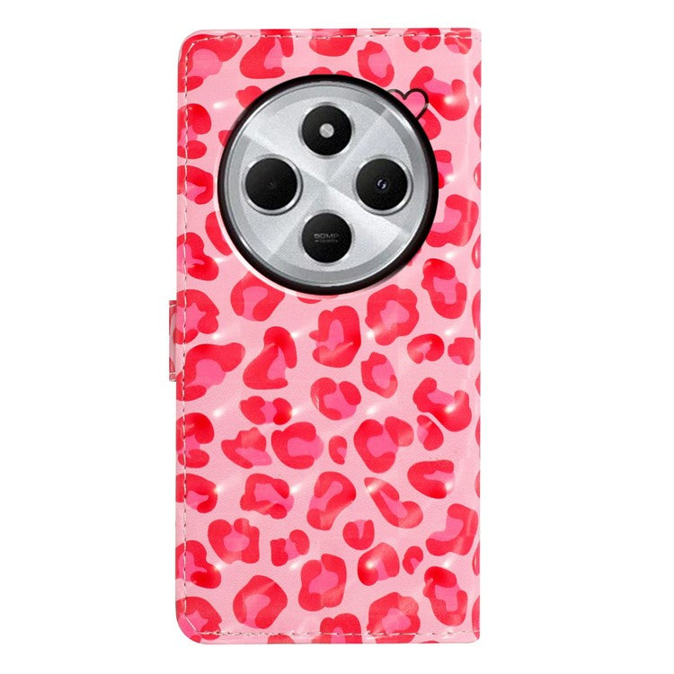 For Xiaomi Poco C75 4G / Redmi 14R 5G / 14C 4G Case PU Leather 3D Pattern Printing Wallet Phone Cover - Pink Leopard Print