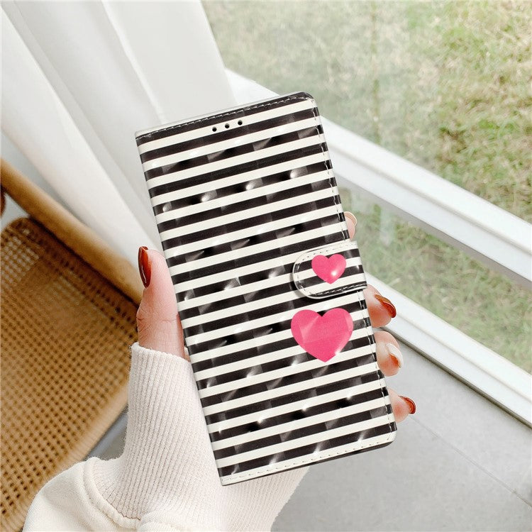 For Xiaomi Poco C75 4G / Redmi 14R 5G / 14C 4G Case PU Leather 3D Pattern Printing Wallet Phone Cover - Stripes / Heart