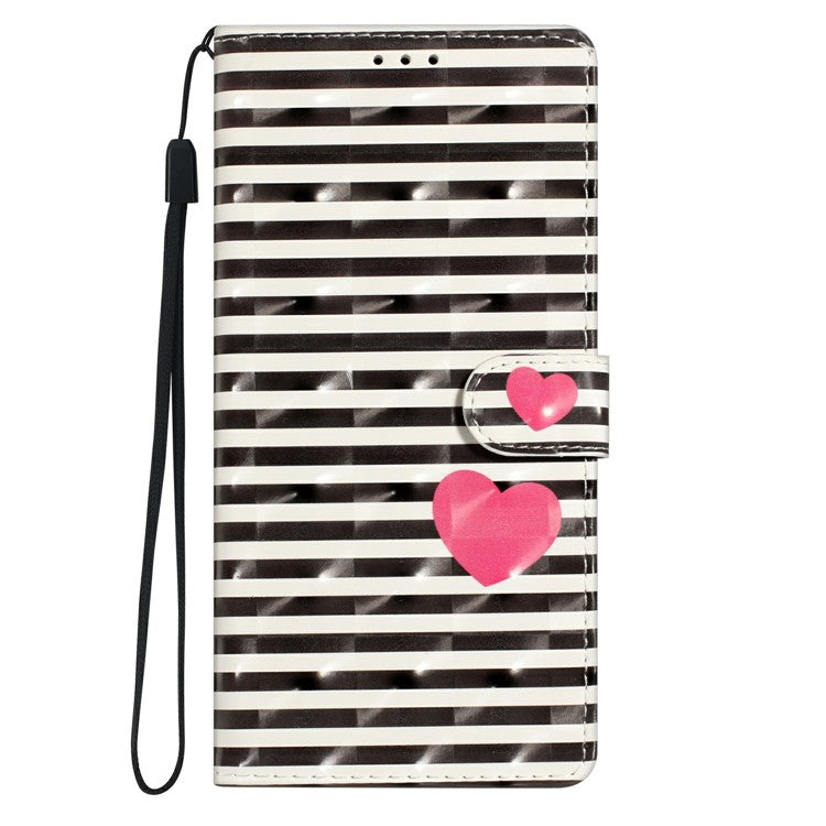 For Xiaomi Poco C75 4G / Redmi 14R 5G / 14C 4G Case PU Leather 3D Pattern Printing Wallet Phone Cover - Stripes / Heart