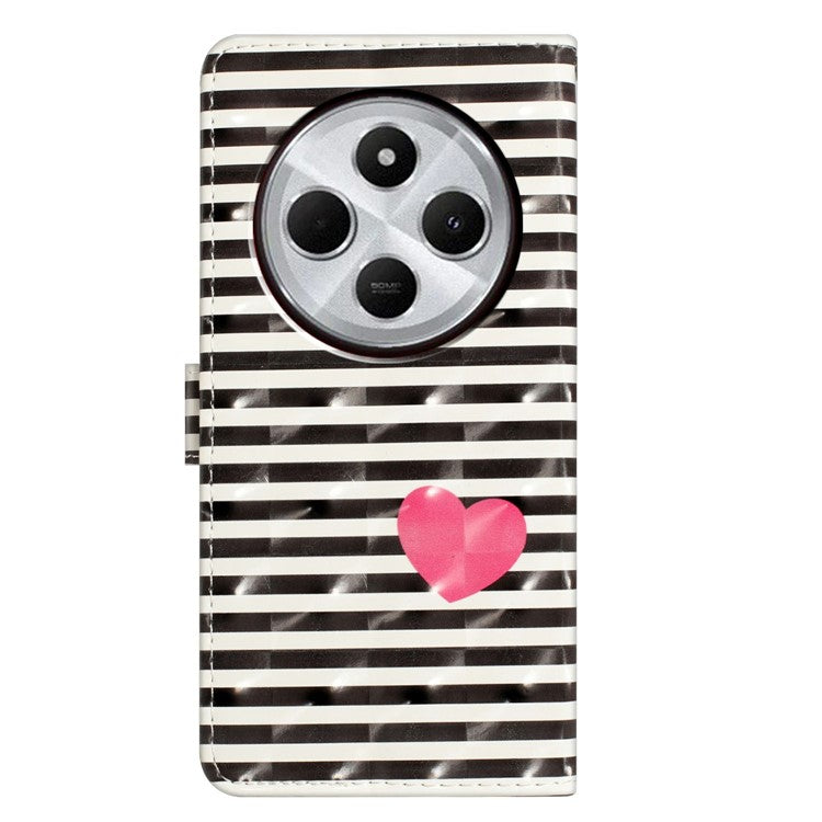 For Xiaomi Poco C75 4G / Redmi 14R 5G / 14C 4G Case PU Leather 3D Pattern Printing Wallet Phone Cover - Stripes / Heart