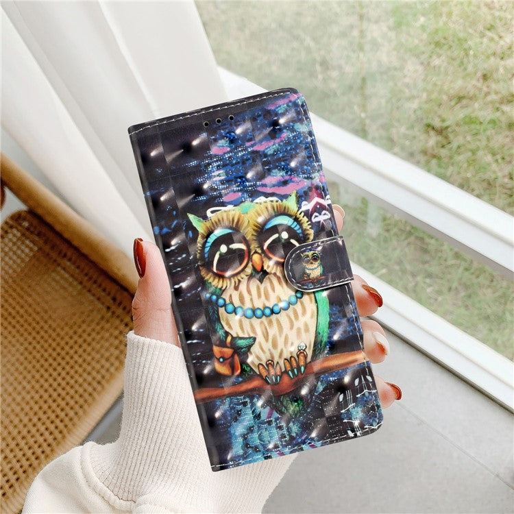 For Xiaomi Poco C75 4G / Redmi 14R 5G / 14C 4G Case PU Leather 3D Pattern Printing Wallet Phone Cover - Owl