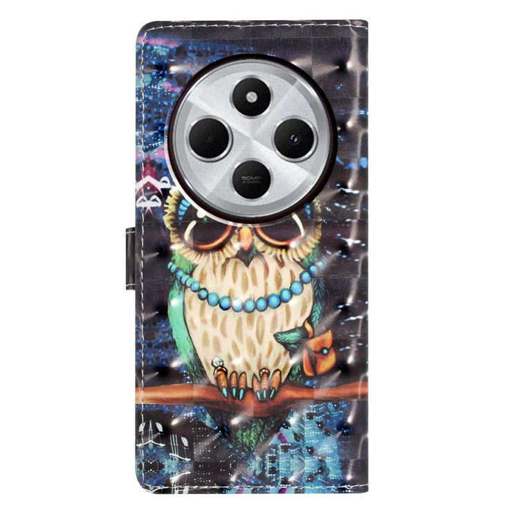 For Xiaomi Poco C75 4G / Redmi 14R 5G / 14C 4G Case PU Leather 3D Pattern Printing Wallet Phone Cover - Owl