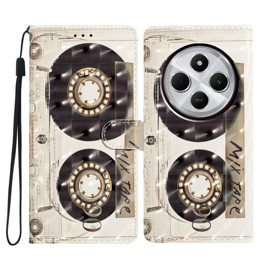 For Xiaomi Poco C75 4G / Redmi 14R 5G / 14C 4G Case PU Leather 3D Pattern Printing Wallet Phone Cover - Tape