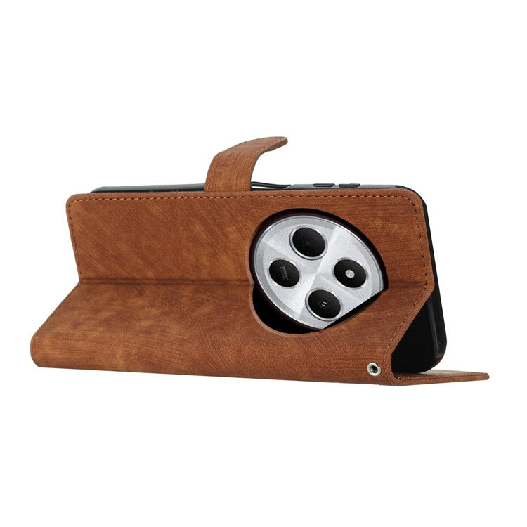 For Xiaomi Poco C75 4G / Redmi 14R 5G / 14C 4G Case with Card Clots Skin-Touch PU Leather Phone Cover Stand - Brown