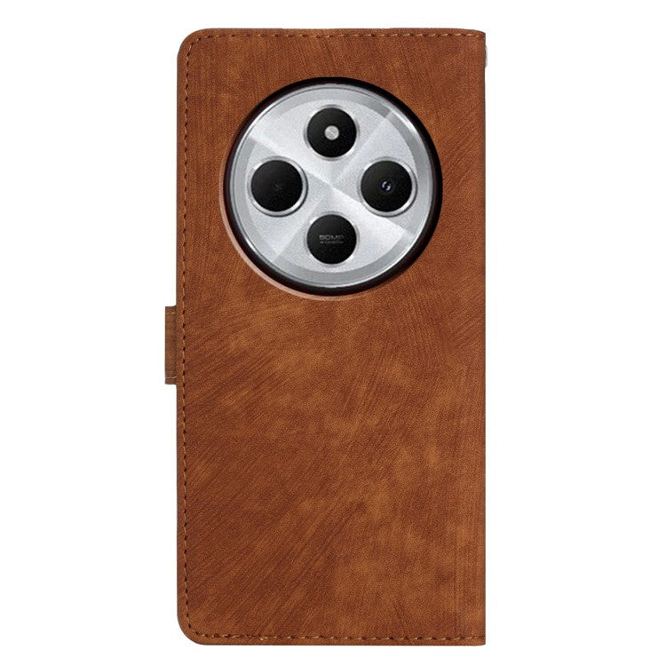 For Xiaomi Poco C75 4G / Redmi 14R 5G / 14C 4G Case with Card Clots Skin-Touch PU Leather Phone Cover Stand - Brown