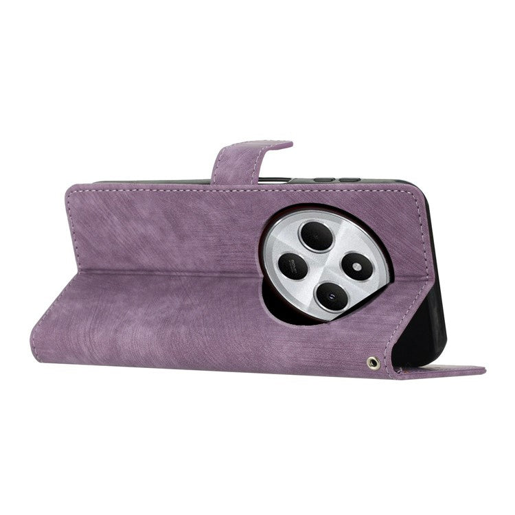 For Xiaomi Poco C75 4G / Redmi 14R 5G / 14C 4G Case with Card Clots Skin-Touch PU Leather Phone Cover Stand - Purple