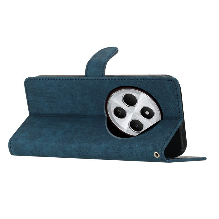 For Xiaomi Poco C75 4G / Redmi 14R 5G / 14C 4G Case with Card Clots Skin-Touch PU Leather Phone Cover Stand - Blue