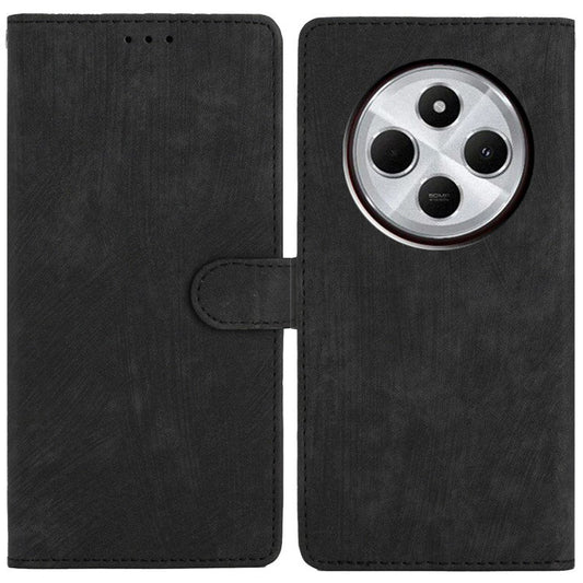 For Xiaomi Poco C75 4G / Redmi 14R 5G / 14C 4G Case with Card Clots Skin-Touch PU Leather Phone Cover Stand - Black