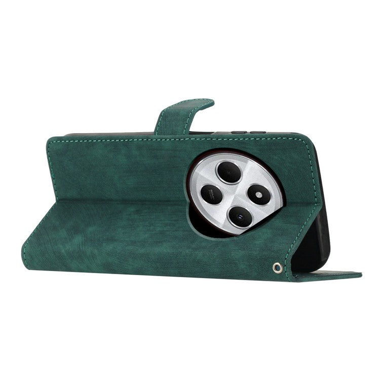 For Xiaomi Poco C75 4G / Redmi 14R 5G / 14C 4G Case with Card Clots Skin-Touch PU Leather Phone Cover Stand - Green