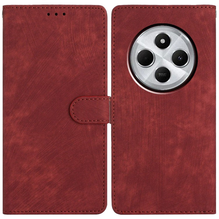 For Xiaomi Poco C75 4G / Redmi 14R 5G / 14C 4G Case with Card Clots Skin-Touch PU Leather Phone Cover Stand - Red
