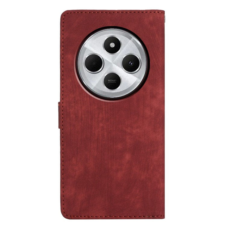 For Xiaomi Poco C75 4G / Redmi 14R 5G / 14C 4G Case with Card Clots Skin-Touch PU Leather Phone Cover Stand - Red