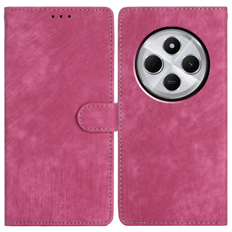 For Xiaomi Poco C75 4G / Redmi 14R 5G / 14C 4G Case with Card Clots Skin-Touch PU Leather Phone Cover Stand - Rose