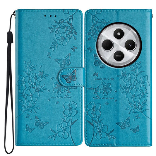 For Xiaomi Poco C75 4G / Redmi 14R 5G / 14C 4G Wallet Phone Case Butterfly Floral Imprint Leather Flip Cover - Blue