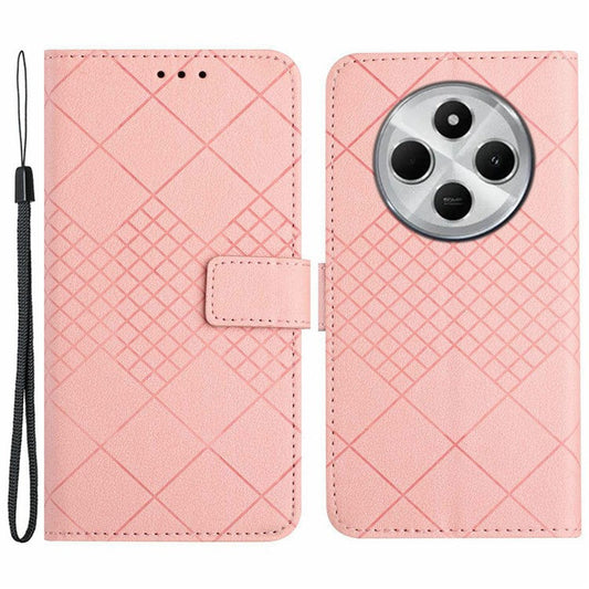 HT06 For Xiaomi Poco C75 4G / Redmi 14R 5G / 14C 4G Wallet Phone Case Imprint PU Leather Flip Folio Cover - Pink